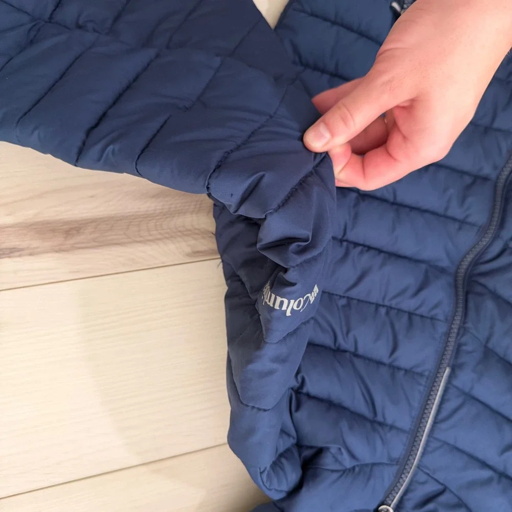 Columbia Kids Hooded Jacket Coat Navy Blue Puffer Omni-Heat Water Resistant
